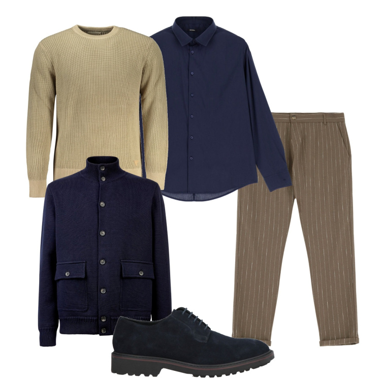 Outfit uomo - Interessante. Stile Trendy per Tutti i giorni. Abbinamento con scarpe stringate, camicie, pantaloni, maglieria, giacche.