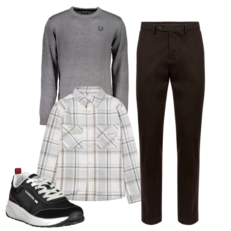 Outfit uomo - In giro. Stile Casual per Tutti i giorni. Abbinamento con cappotti, pantaloni chino, sneakers, maglieria.