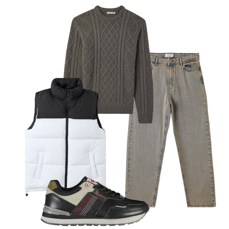 Outfit uomo - Casual grey. Stile Urban per Tutti i giorni. Abbinamento con piumini, jeans, maglieria, sneakers.