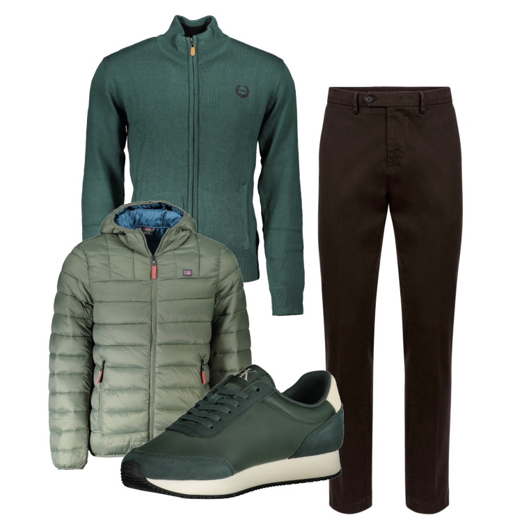 Outfit uomo - Verde. Stile Casual per Tutti i giorni. Abbinamento con pantaloni chino, giacche, cardigans, sneakers.
