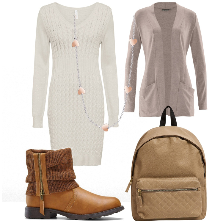 Outfit donna - Semplicemente. Stile Casual chic per Tutti i giorni. Abbinamento con stivaletti, cardigans, vestiti, zaini, collane.