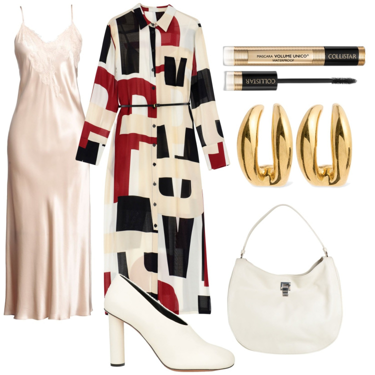 Outfit donna - La sottoveste. Stile Chic per Ufficio. Abbinamento con borse a mano, décolleté, sottovesti, vestiti lunghi, mascara, orecchini.