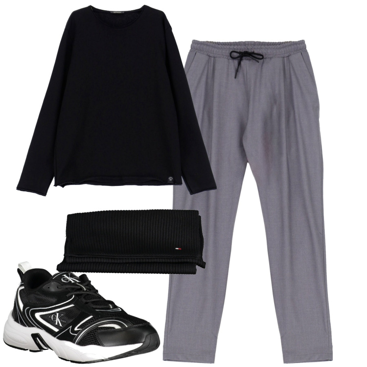 Outfit uomo - Total look #1990374. Stile Casual per Tutti i giorni. Abbinamento con felpe, pantaloni, sciarpe, sneakers.