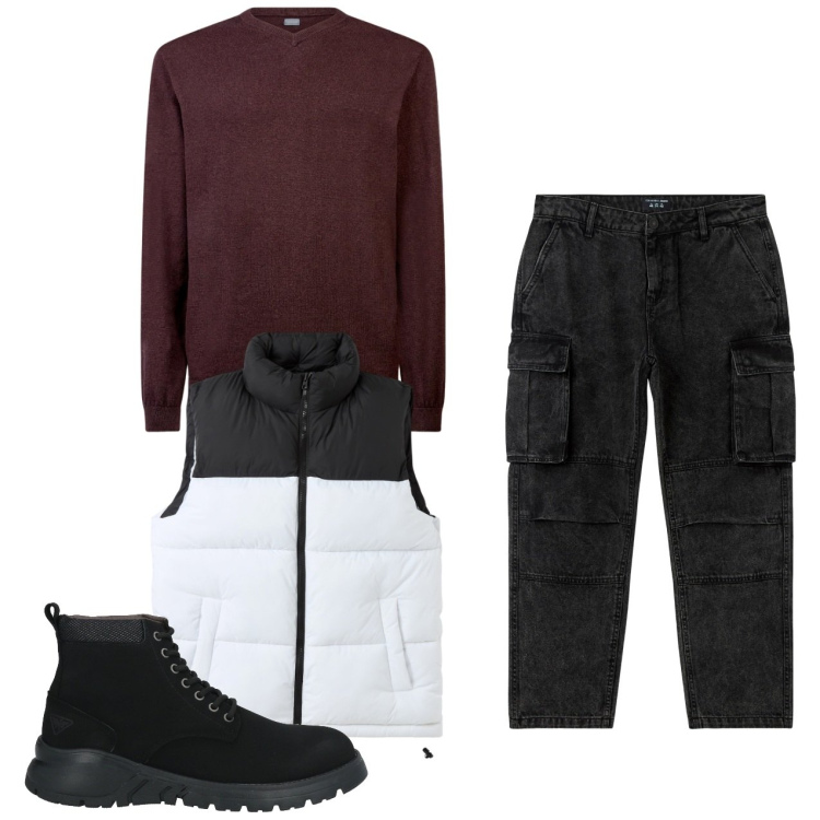 Outfit uomo - Cargo. Stile Urban per Tutti i giorni. Abbinamento con stivali e stivaletti, piumini, jeans, maglieria.