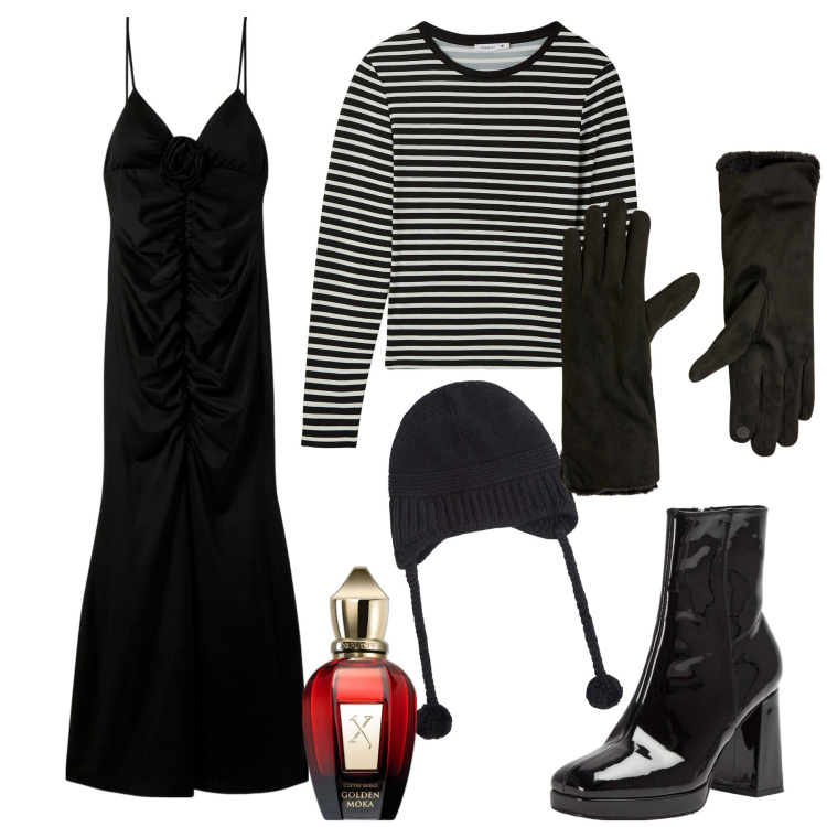 Outfit donna - Halloween Terranova. Stile Glamour per Serata fuori. Abbinamento con stivaletti, maglieria, guanti, berretti, vestiti lunghi, profumi.