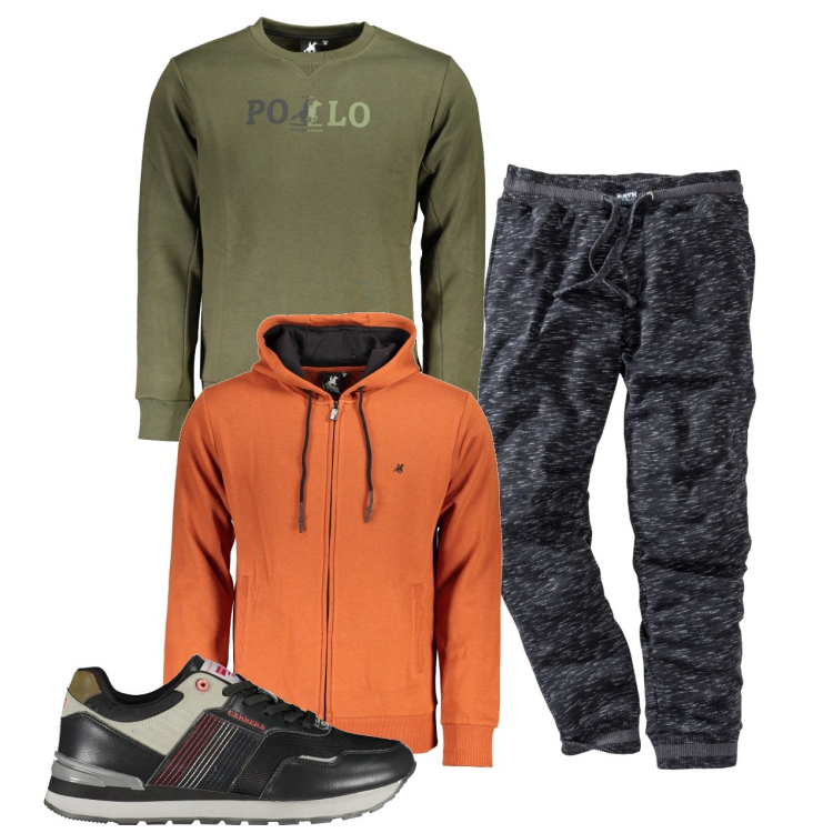 Outfit uomo - Tempo di fare sport. Stile Urban per Tutti i giorni. Abbinamento con pantaloni, felpe, sneakers, felpe con cappuccio.