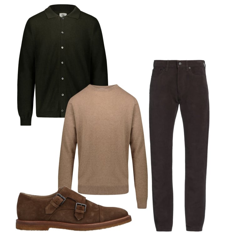 Outfit uomo - Tempo di castagne. Stile Trendy per Tutti i giorni. Abbinamento con pantaloni, scarpe stringate, polo, maglieria.
