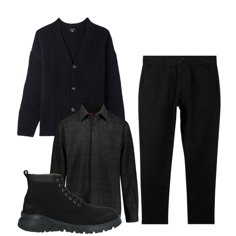Outfit uomo - Vernissage. Stile Urban per Tutti i giorni. Abbinamento con stivali e stivaletti, pantaloni chino, cardigans, cappotti.