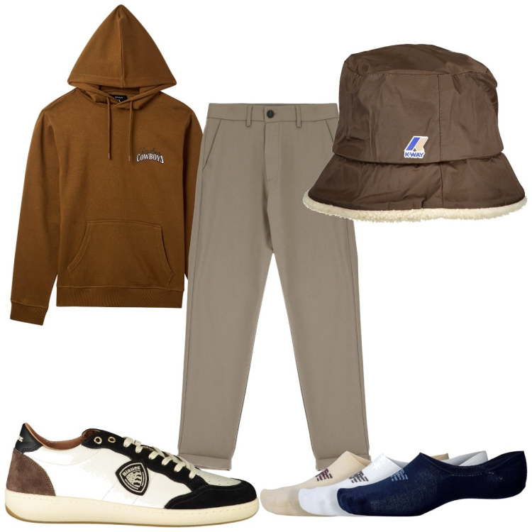 Outfit uomo - Total look #1990476. Stile Trendy per Tutti i giorni. Abbinamento con felpe con cappuccio, calzini, pantaloni, cappelli, sneakers.