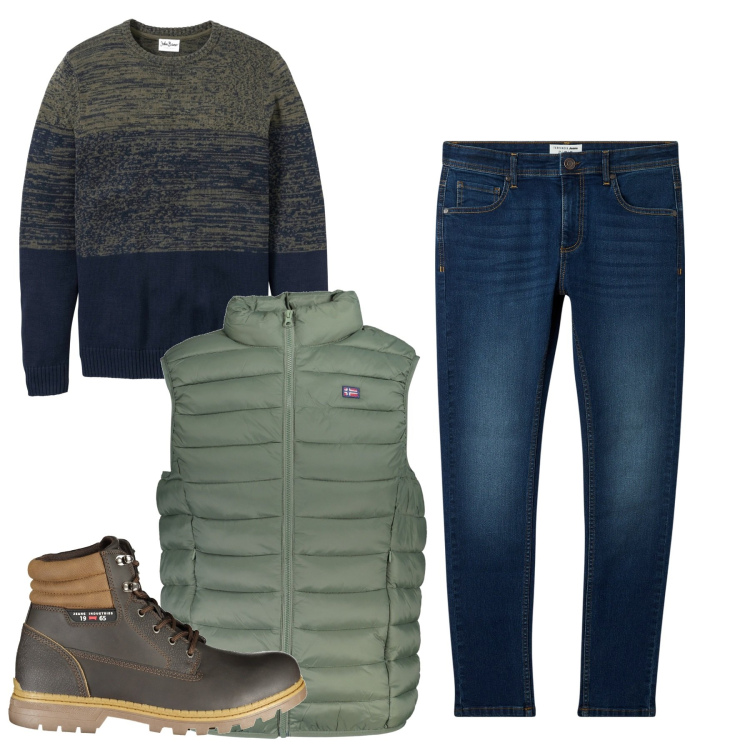 Outfit uomo - Melange. Stile Casual per Tutti i giorni. Abbinamento con maglieria, jeans skinny, giacche, stivali.