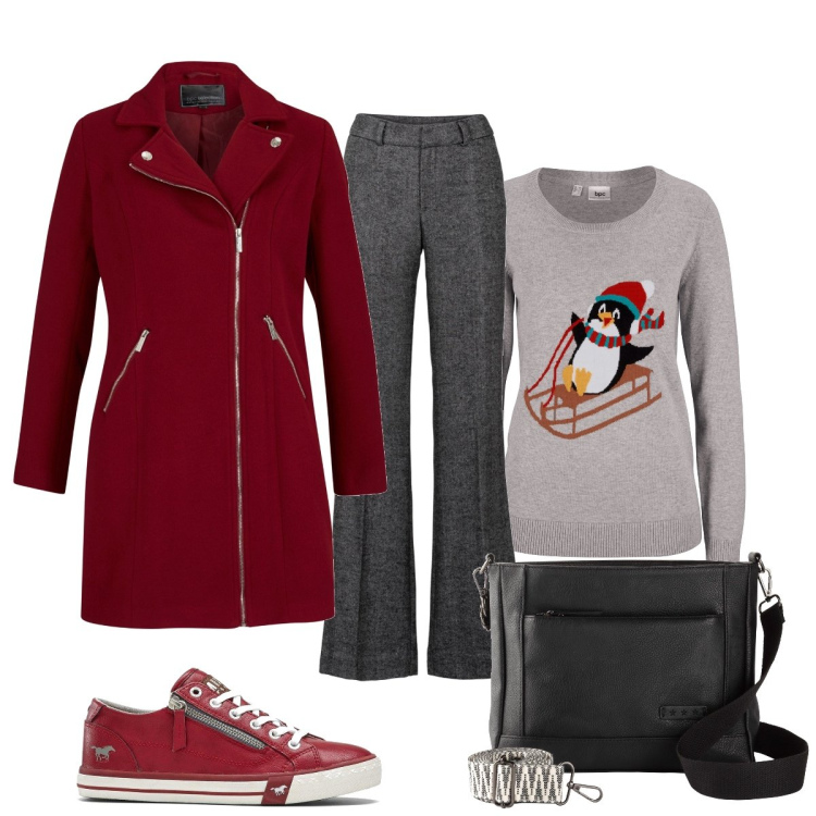 Outfit donna - Total look #1990526. Stile Casual chic per Tutti i giorni. Abbinamento con pantaloni a palazzo, borse a tracolla, cappotti, sneakers, maglieria.