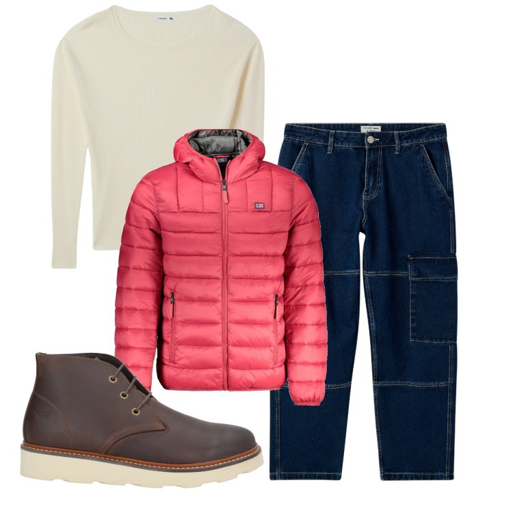 Outfit uomo - Red. Stile Urban per Tutti i giorni. Abbinamento con stivali e stivaletti, jeans, maglieria, giacche.