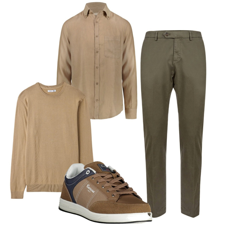 Outfit uomo - City. Stile Trendy per Tutti i giorni. Abbinamento con maglieria, pantaloni chino, camicie, sneakers.