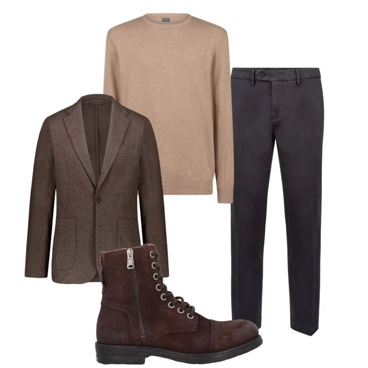 Outfit uomo - City. Stile Urban per Tutti i giorni. Abbinamento con stivali e stivaletti, maglieria, giacche, pantaloni chino.