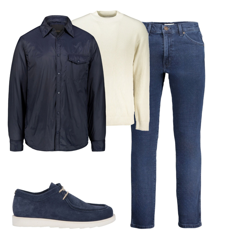 Outfit uomo - City. Stile Casual per Tutti i giorni. Abbinamento con scarpe stringate, giacche, maglieria, jeans.