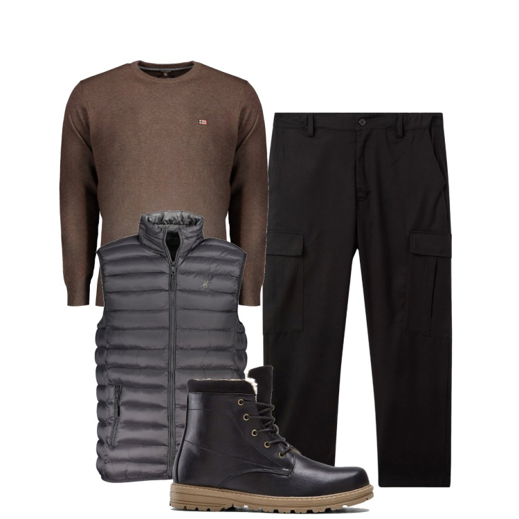 Outfit uomo - City. Stile Urban per Tutti i giorni. Abbinamento con stivali e stivaletti, pantaloni cargo, giacche, maglieria.