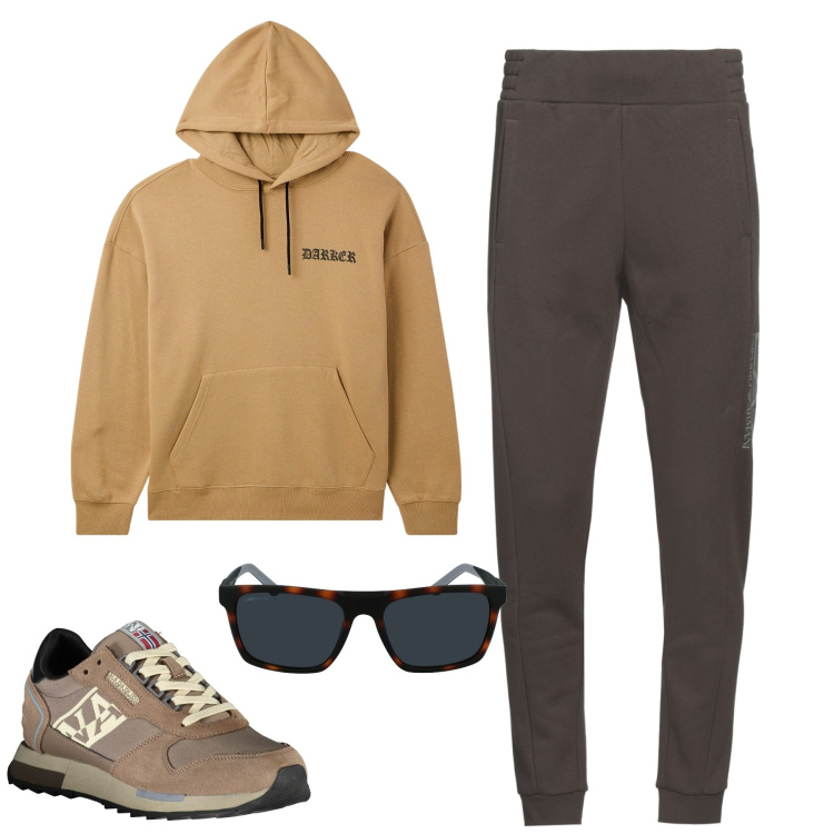 Outfit uomo - Total look #1990605. Stile Casual per Tutti i giorni. Abbinamento con pantaloni, felpe con cappuccio, occhiali da sole, sneakers.