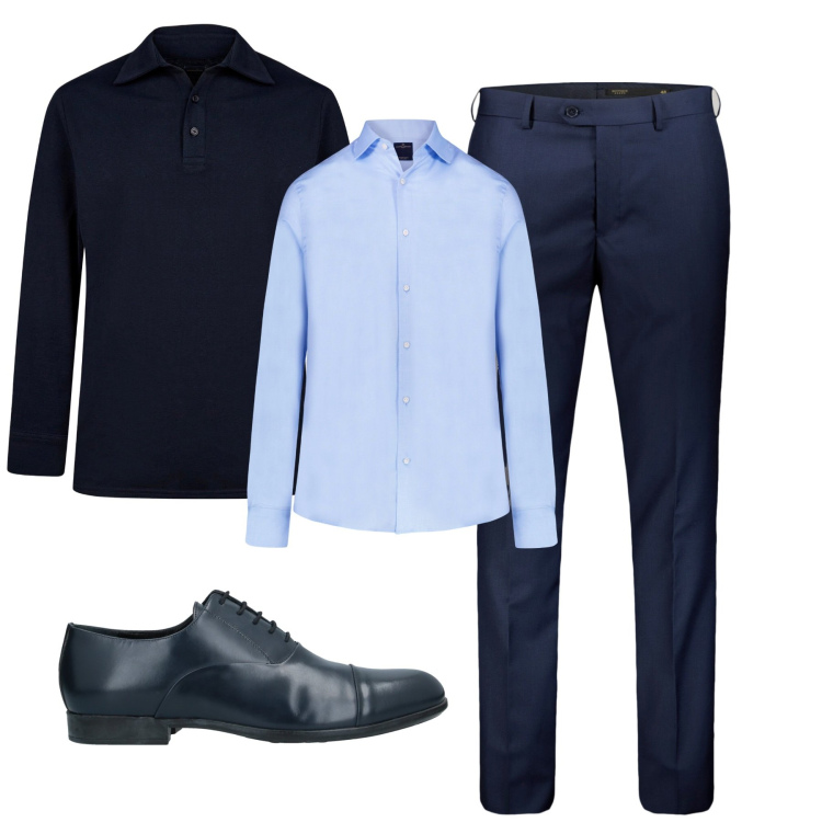Outfit uomo - Total look #1990608. Stile Business/Elegante per Tutti i giorni. Abbinamento con scarpe stringate, camicie, pantaloni, polo.