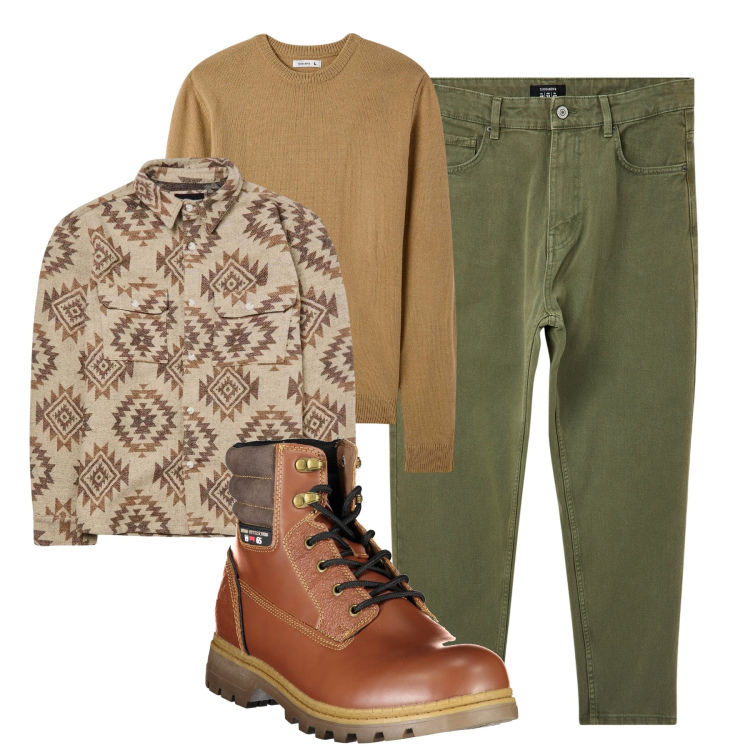 Outfit uomo - Total look #1990615. Stile Trendy per Tutti i giorni. Abbinamento con cappotti, pantaloni, maglieria, stivali.