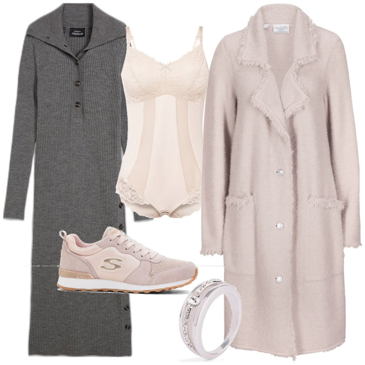 Outfit donna - Total look #1990619. Stile Casual per Tutti i giorni. Abbinamento con sneakers, anelli, cardigans, vestiti, body.