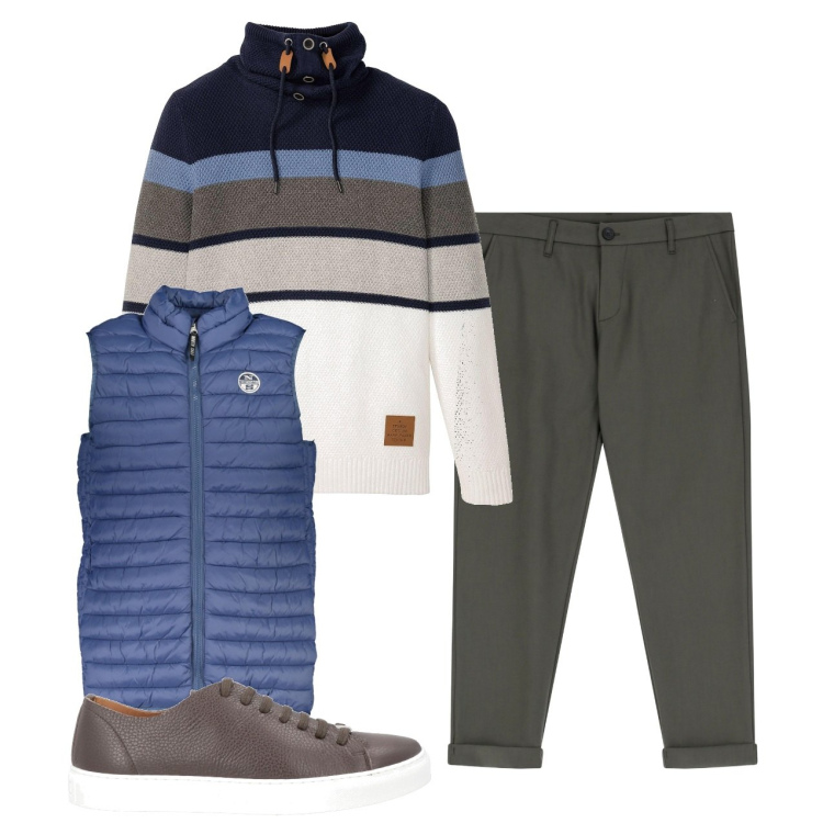 Outfit uomo - City. Stile Casual per Tutti i giorni. Abbinamento con maglieria, sneakers, pantaloni, giacche.