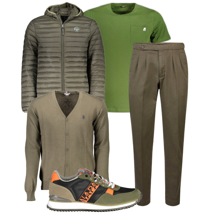 Outfit uomo - Green. Stile Casual per Tutti i giorni. Abbinamento con pantaloni, cardigans, giacche, t-shirt, sneakers.