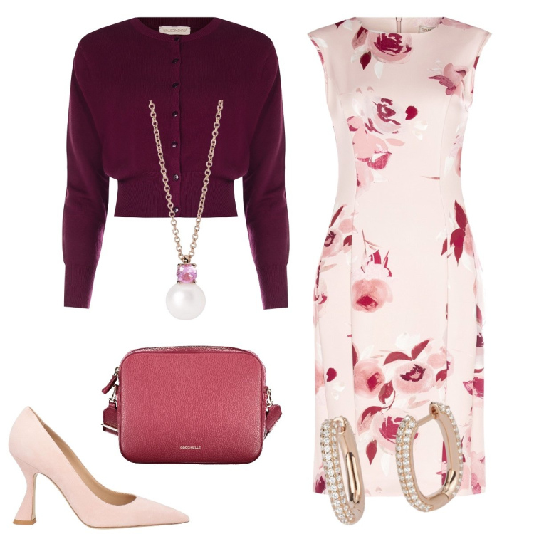 Outfit donna - Cerimonia in autunno. Stile Bon Ton per Cerimonia. Abbinamento con décolleté, orecchini, collane, vestiti a tubino, cardigans, borse a tracolla.