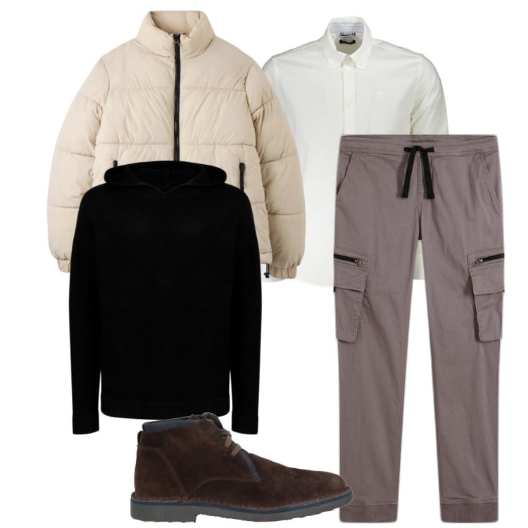Outfit uomo - Urban. Stile Urban per Tutti i giorni. Abbinamento con pantaloni cargo, stivali e stivaletti, piumini, maglieria, camicie.