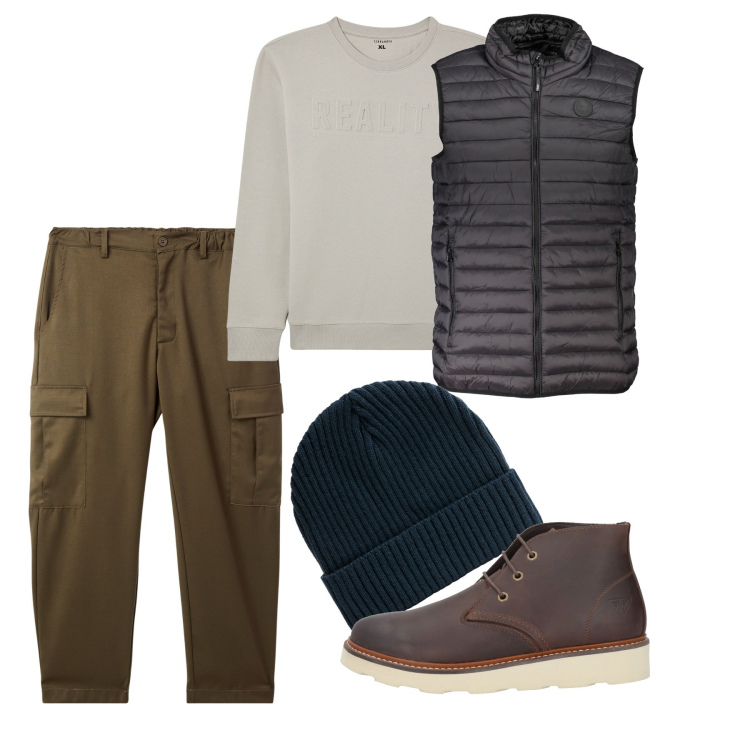 Outfit uomo - City. Stile Urban per Tutti i giorni. Abbinamento con stivali e stivaletti, felpe, berretti, pantaloni cargo, giacche.