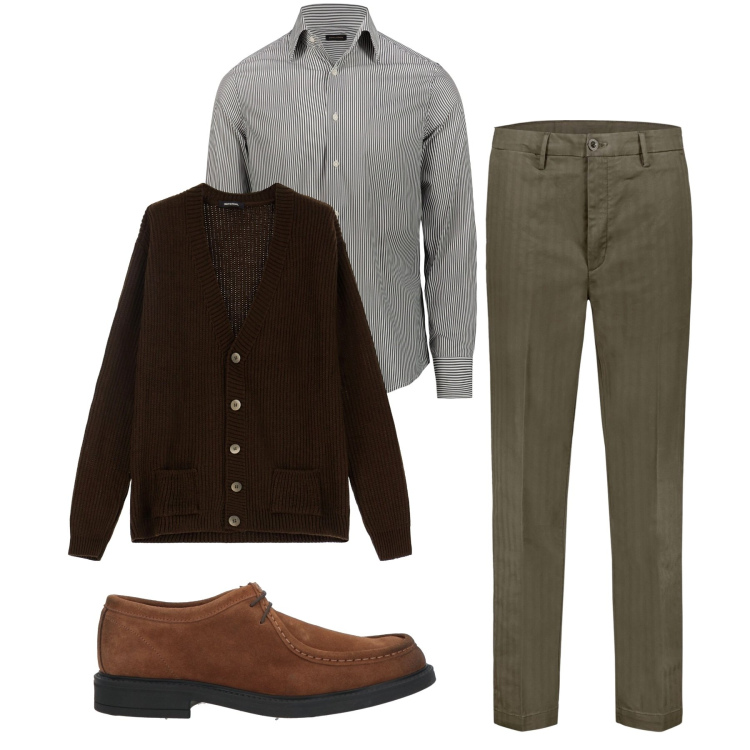 Outfit uomo - In tiro per la cena. Stile Trendy per Serata speciale. Abbinamento con scarpe stringate, cardigans, pantaloni, camicie.