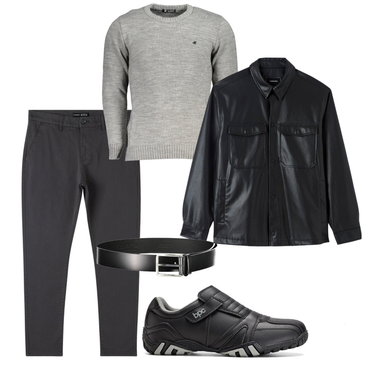 Outfit uomo - Biker rock. Stile Urban per Serata speciale. Abbinamento con scarpe stringate, cappotti, pantaloni chino, cinture, maglieria.