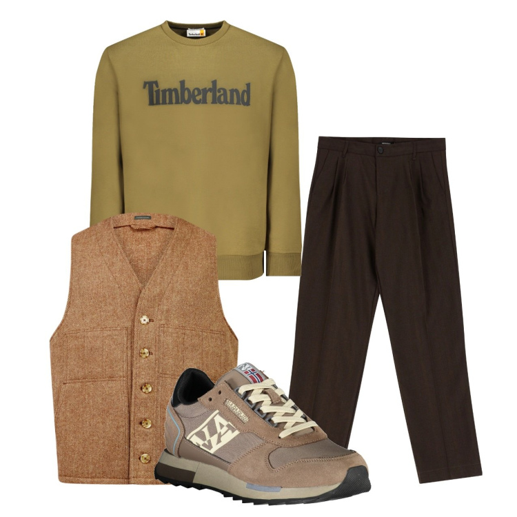 Outfit uomo - Grünland. Stile Urban per Tutti i giorni. Abbinamento con pantaloni, gilet, felpe, sneakers.