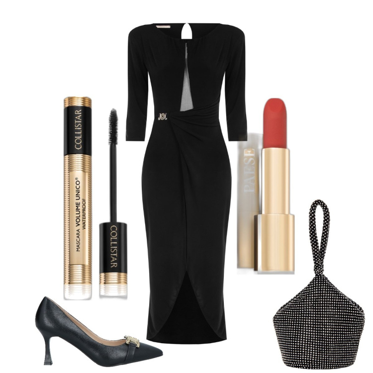 Outfit donna - Morticia….. Stile Sexy per Serata fuori. Abbinamento con décolleté, mascara, rossetti, vestiti lunghi, pochette.