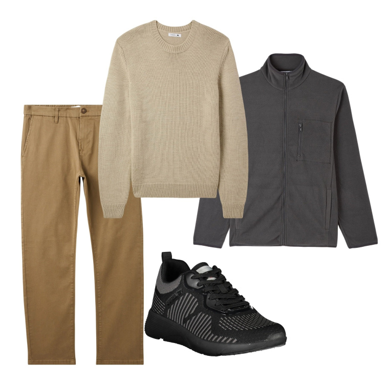 Outfit uomo - Pile. Stile Urban per Tutti i giorni. Abbinamento con maglieria, pantaloni chino, felpe, sneakers.
