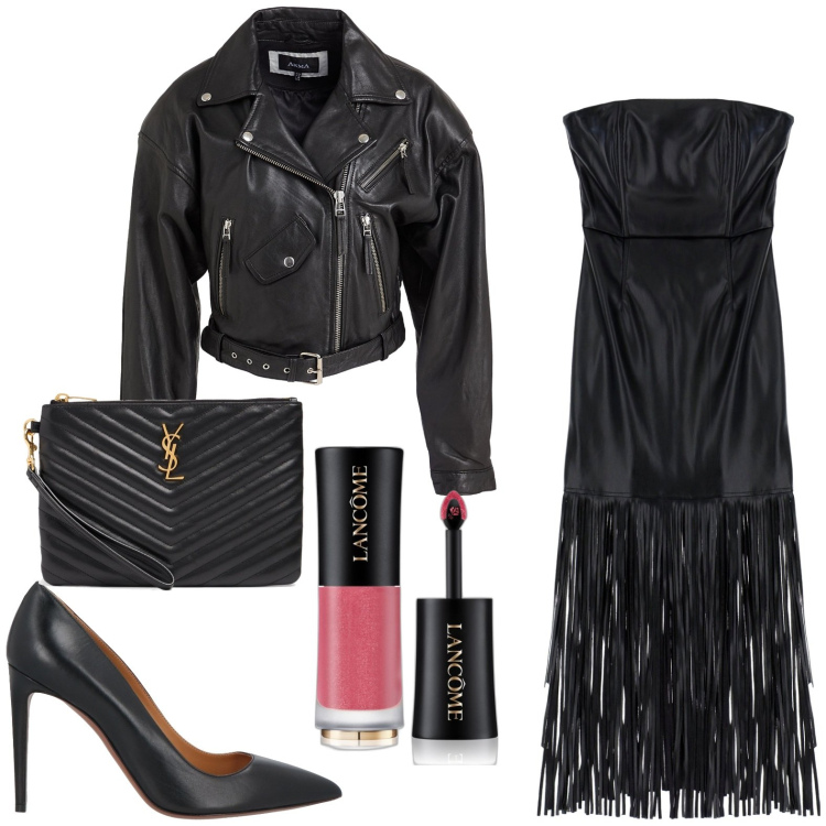 Outfit donna - Le frange di tendenza. Stile Chic per Serata fuori. Abbinamento con blazer, décolleté, rossetti, vestiti midi/longuette, pochette.