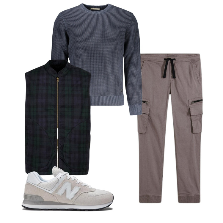 Outfit uomo - Piè veloce. Stile Casual per Tutti i giorni. Abbinamento con pantaloni cargo, sneakers, piumini, maglieria.