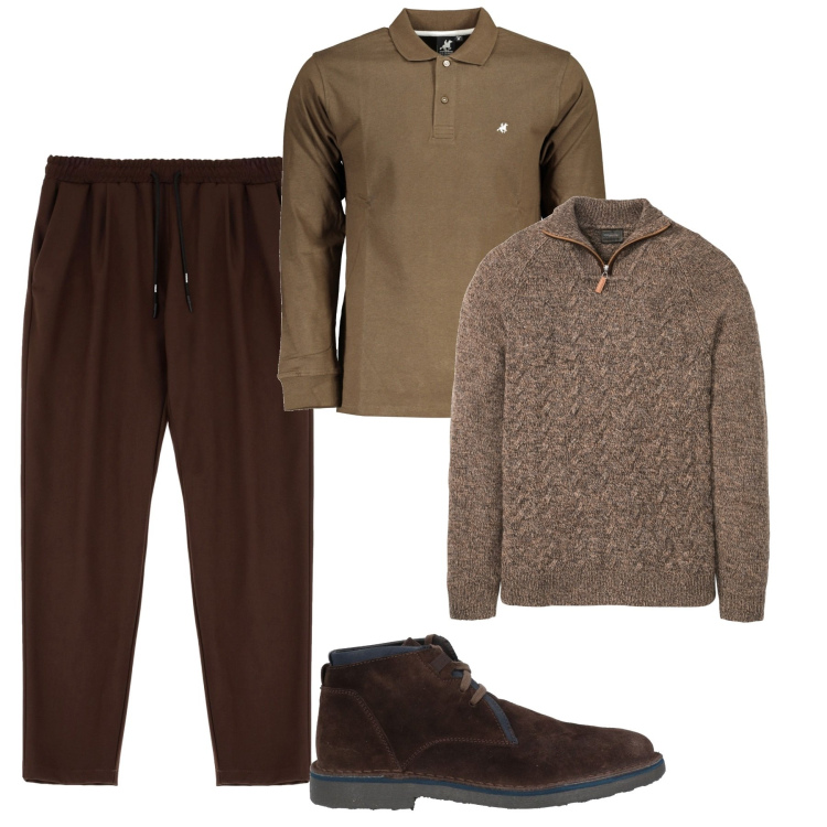 Outfit uomo - Polo e cardigan. Stile Casual per Tutti i giorni. Abbinamento con maglieria, stivali e stivaletti, pantaloni, polo.