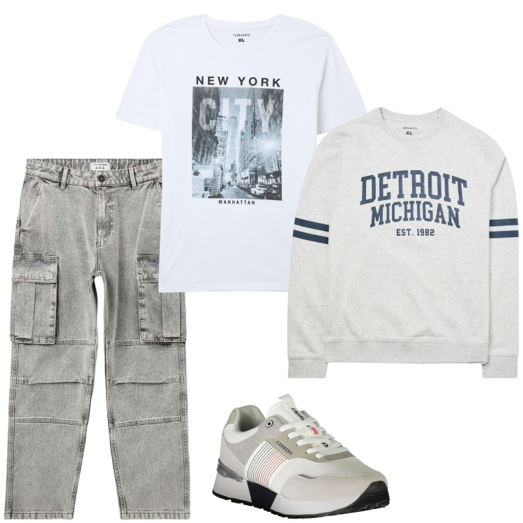 Outfit uomo - U.s.a.. Stile Casual per Tutti i giorni. Abbinamento con t-shirt, felpe, jeans, sneakers.