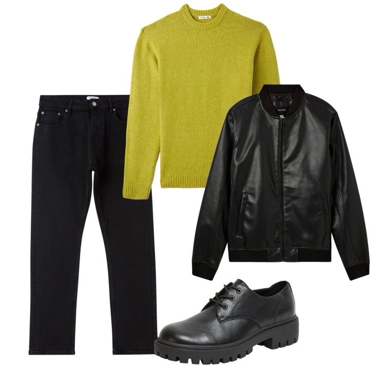Outfit uomo - Verde fluo. Stile Urban per Serata speciale. Abbinamento con bomber, scarpe stringate, maglieria, pantaloni.