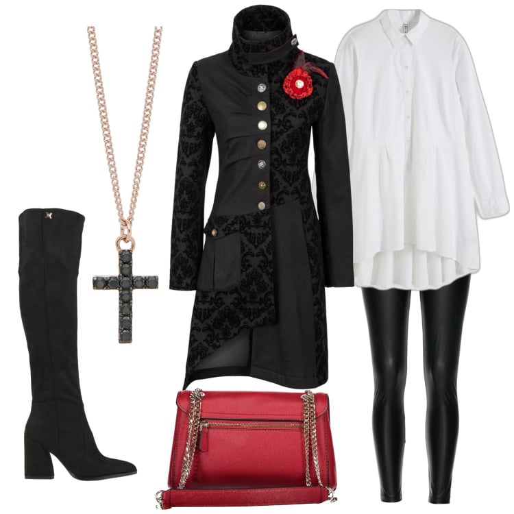 Outfit donna - Total look #1990871. Stile Rock per Serata fuori. Abbinamento con camicie, cappotti, treggings, stivali, collane, borse a spalla.