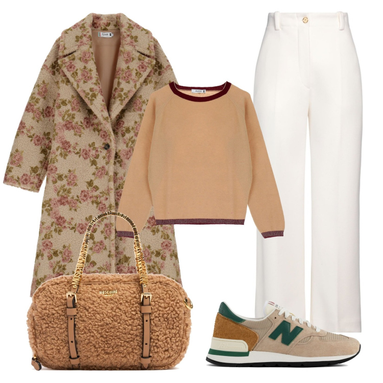 Outfit donna - Sfumature di beige. Stile Glamour Abbinamento con pantaloni, sneakers, pullovers, cappotti, borse a mano.