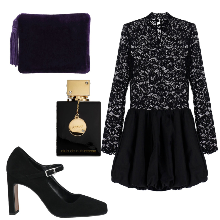 Outfit donna - Evento formale. Stile Chic per Serata fuori. Abbinamento con décolleté, profumi, vestiti corti, pochette.