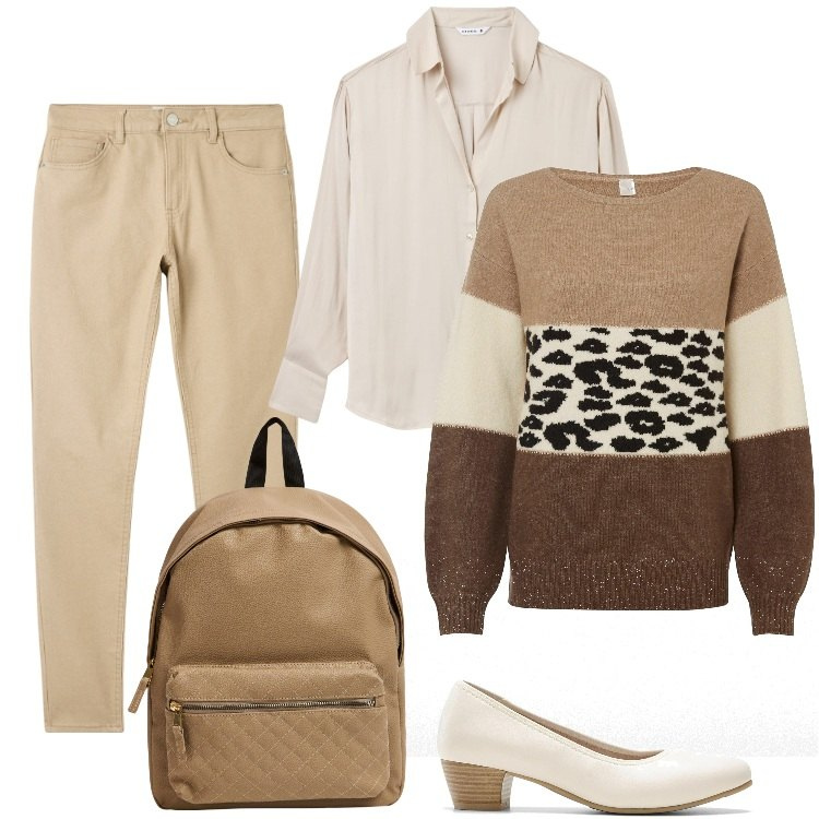 Outfit donna - Total look #1990996. Stile Vintage retrò per Ufficio. Abbinamento con maglieria, décolleté, pantaloni skinny, camicie, zaini.