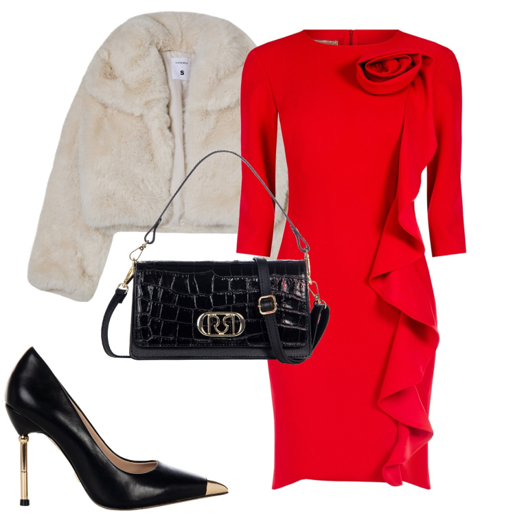 Outfit donna - Evento in red. Stile Chic per Cerimonia. Abbinamento con blazer, vestiti a tubino, décolleté, borse a tracolla.