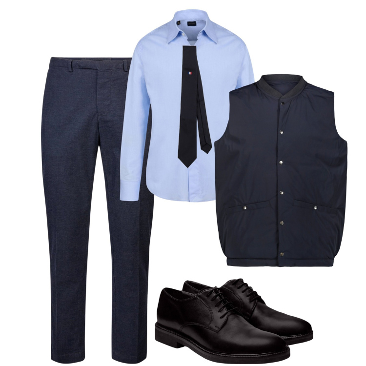 Outfit uomo - In ufficio. Stile Business/Elegante per Ufficio. Abbinamento con cravatte, scarpe stringate, camicie, pantaloni, gilet.