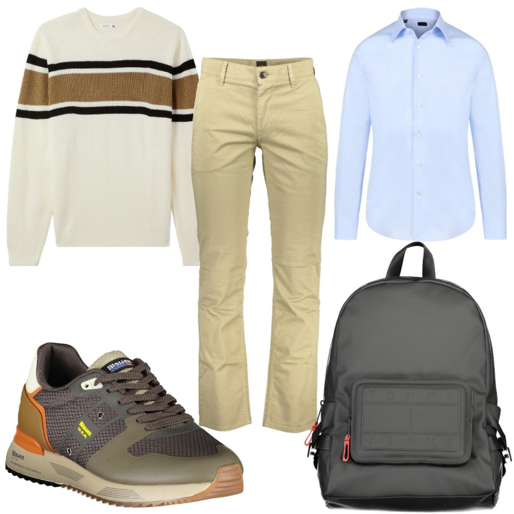 Outfit uomo - Total look #1991163. Stile Casual per Tutti i giorni. Abbinamento con maglieria, camicie, borse sportive, pantaloni, sneakers.