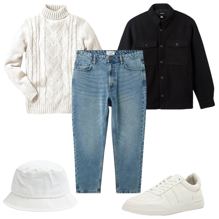 Outfit uomo - Total look #1991166. Stile Casual per Tutti i giorni. Abbinamento con maglieria, sneakers, cappotti, cappelli, jeans.