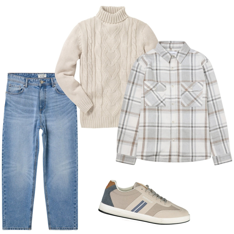 Outfit uomo - Total look #1991201. Stile Casual per Tutti i giorni. Abbinamento con maglieria, cappotti, jeans, sneakers.