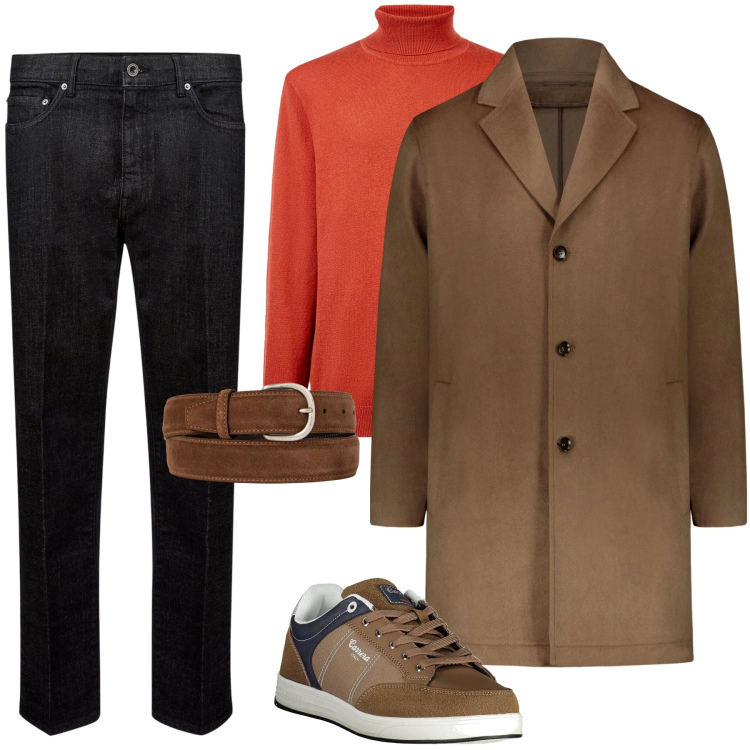 Outfit uomo - Total look #1991232. Stile Trendy per Ufficio. Abbinamento con cinture, jeans, sneakers, cappotti, maglieria.