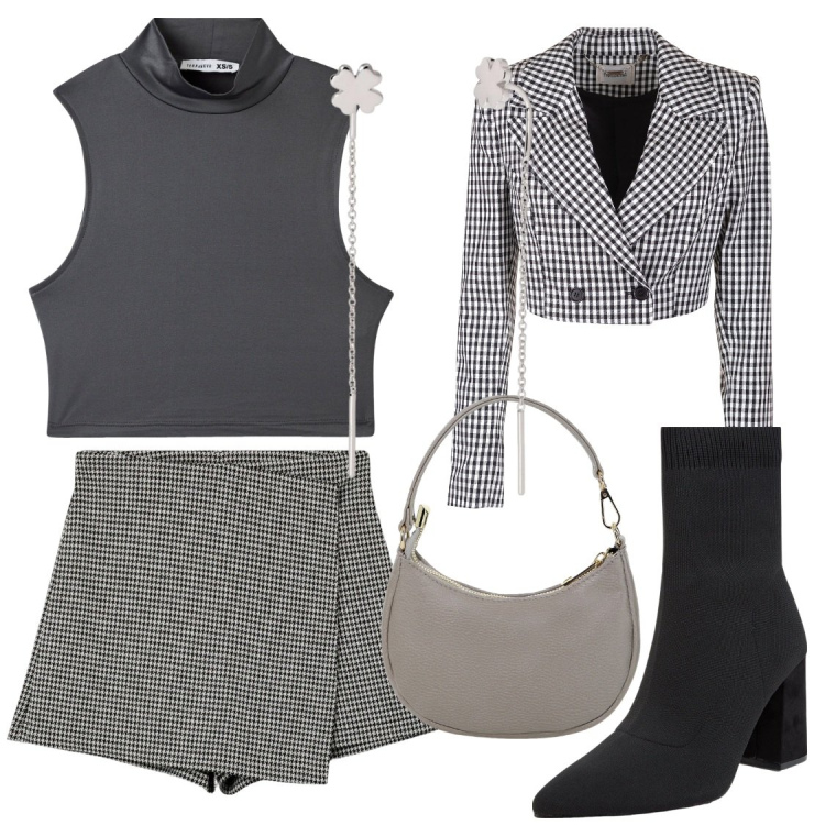 Outfit donna - Special grigio-il colore chic per l\'autu. Stile Casual chic per Serata fuori. Abbinamento con minigonne, top, stivaletti, orecchini, blazer, borse a spalla.